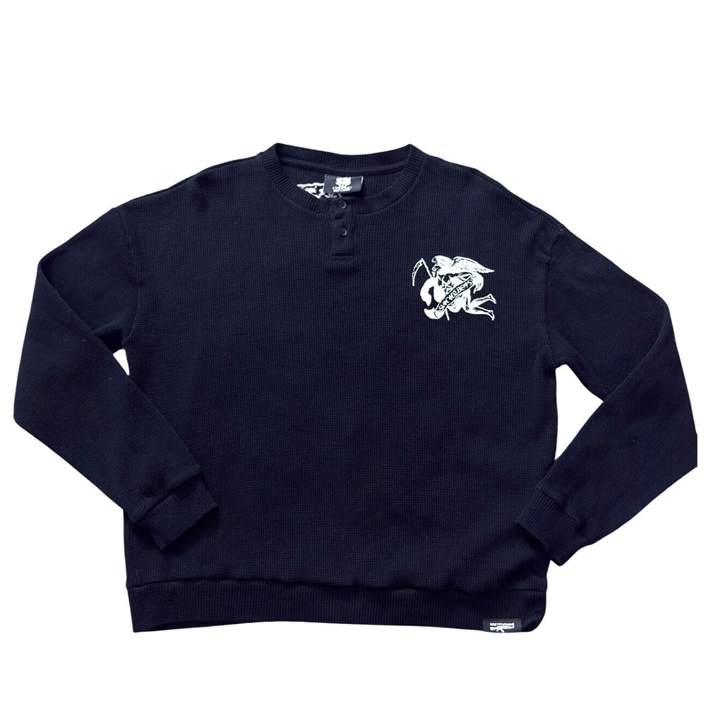 G59 Suicideboys Black Waffle Knit Thermal Henley Embroidered Graphic Mens Large